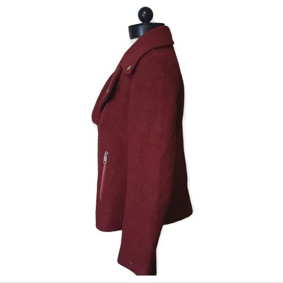 Tommy Hilfiger Red Wool Blend Moto Style Waist Jacket Size 10 - Picture 2 of 5